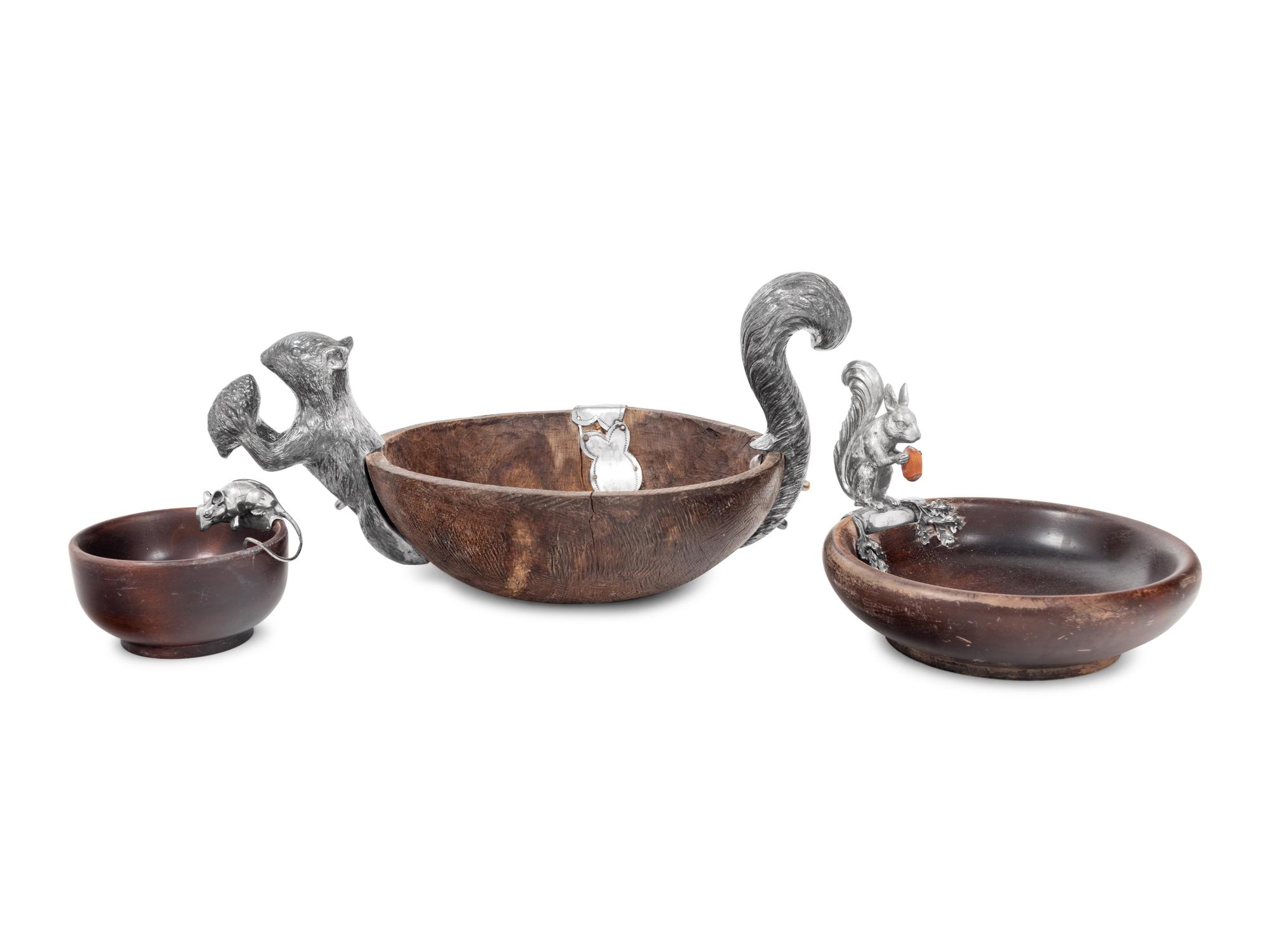 Three German Silver Mounted Wood Bowls
