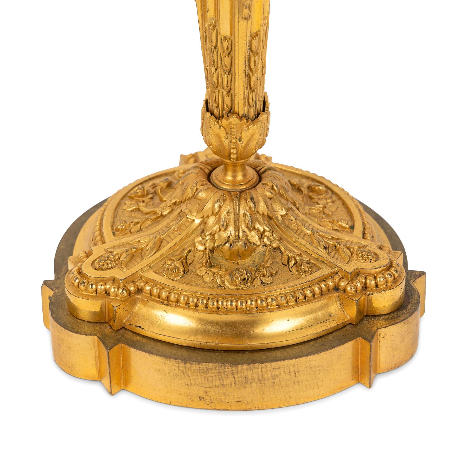 A Pair of Continental Gilt Bronze Candlesticks