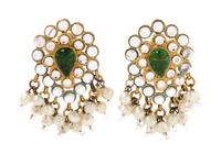 A Pair of Chanel Green Gripoix and Pearl Earclips, 2" x 1.5".