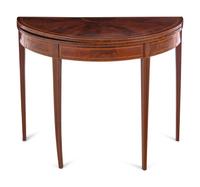 A Federal Inlaid and Figured Mahogany Demilune Game Table