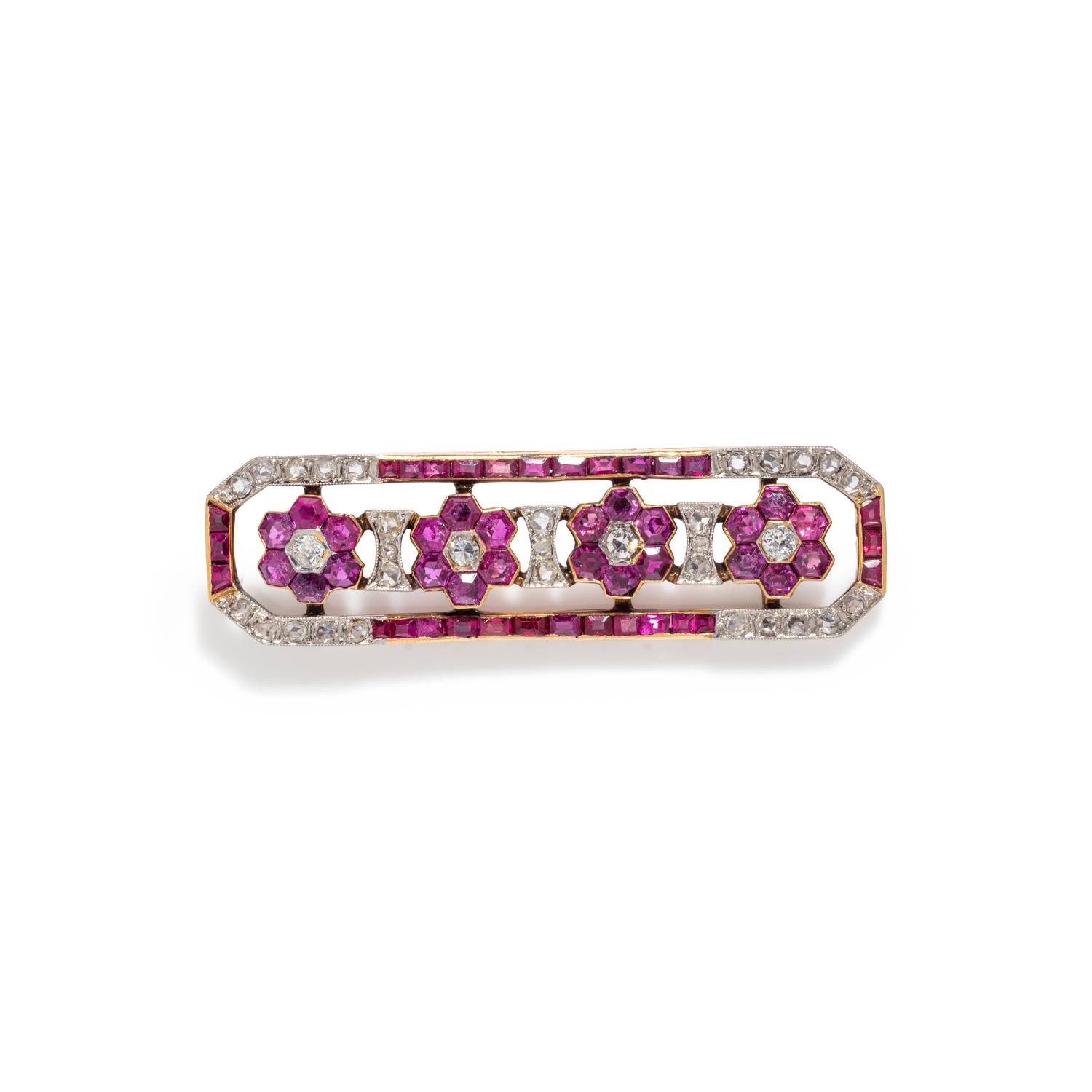 ANTIQUE, RUBY AND DIAMOND BROOCH