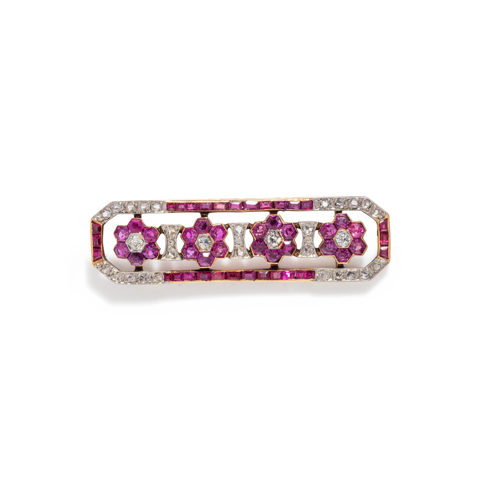 ANTIQUE, RUBY AND DIAMOND BROOCH