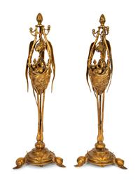 A Pair of French Gilt Metal Animalier Sculptures after Auguste Nicolas Caïn