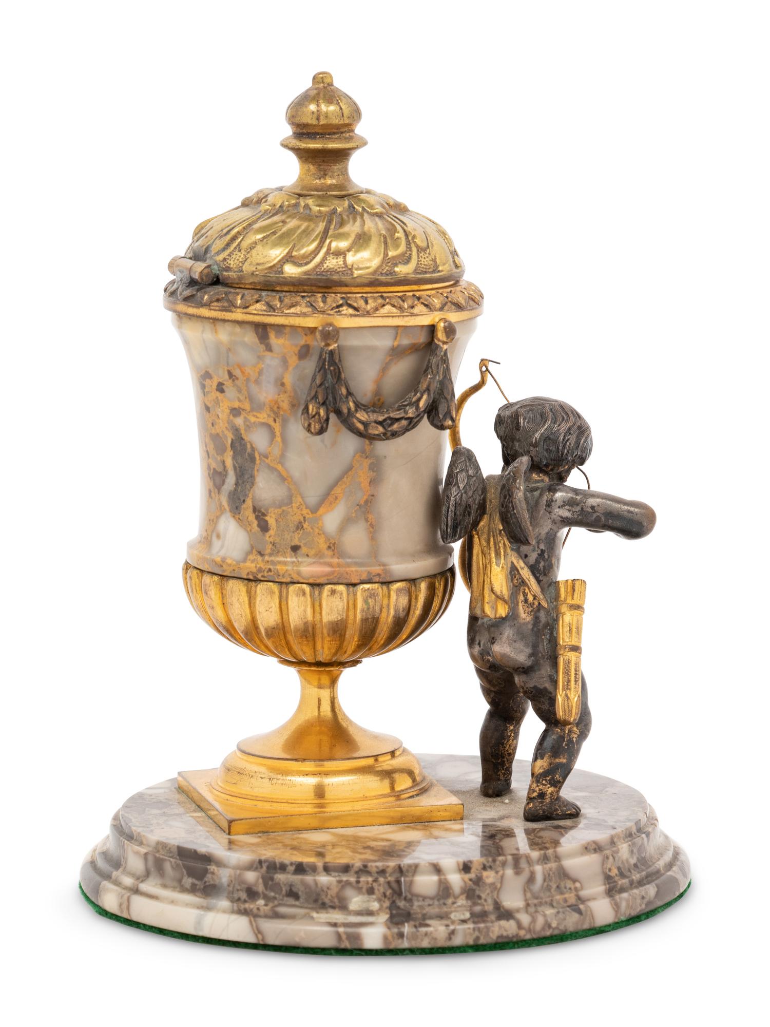 A French Gilt Bronze Mounted Marble Inkwell