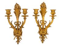 A Pair of Neoclassical Giltwood Two-Light Sconces