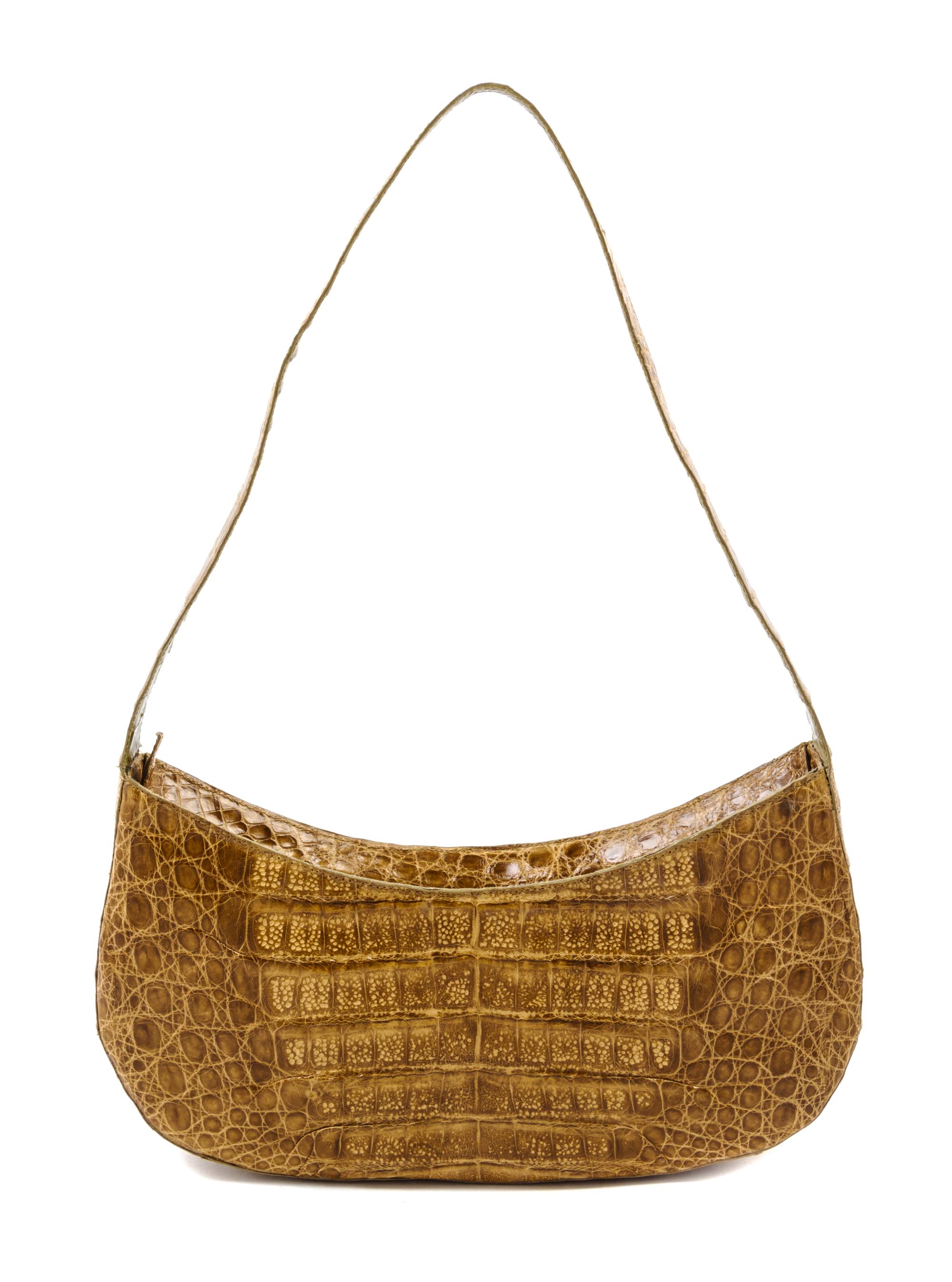 A Nancy Gonzale Tan and Green Crocodile Bag, 11 1/2 x 5 1/2 x 2 inches.