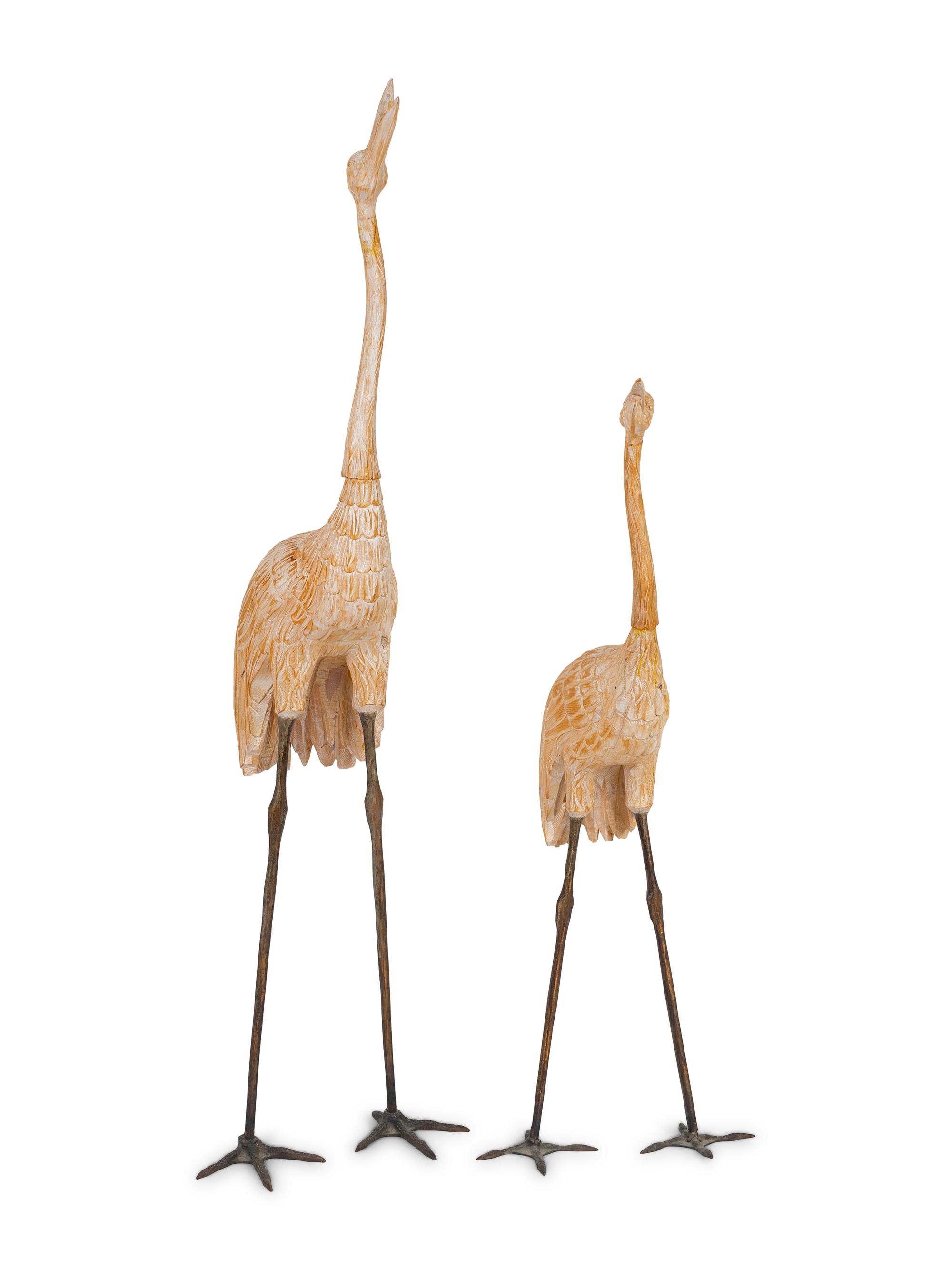 A Pair of Asian Carved Wood Cranes — 20TH CENTURY