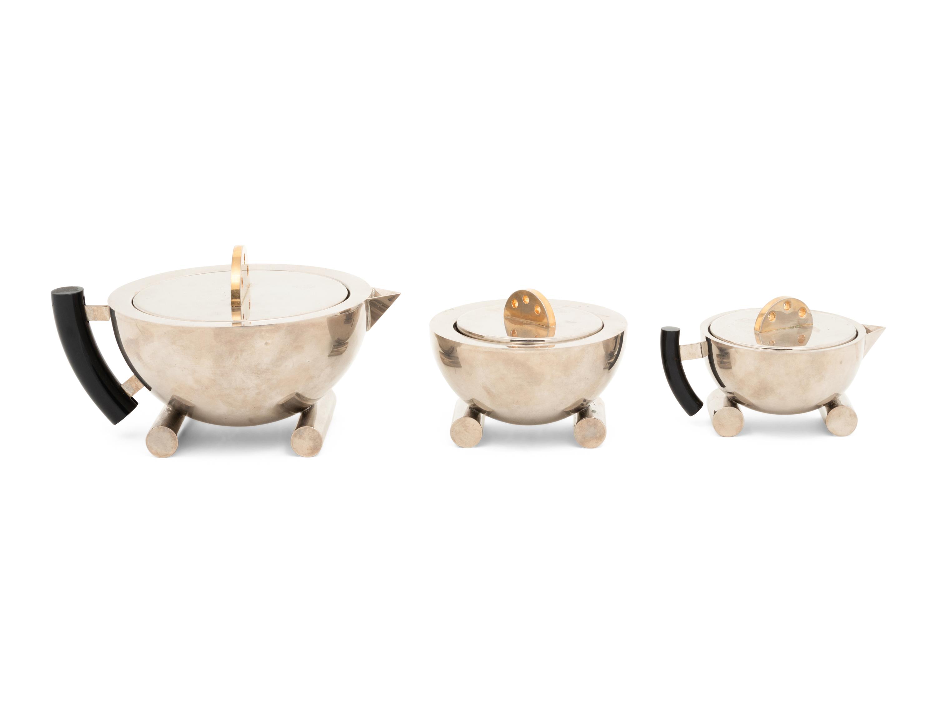 An Art Deco Chromed Metal Tea Set
