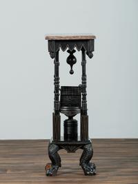 A Victorian Marble-Top Carved and Ebonized Parlor Table with Dog