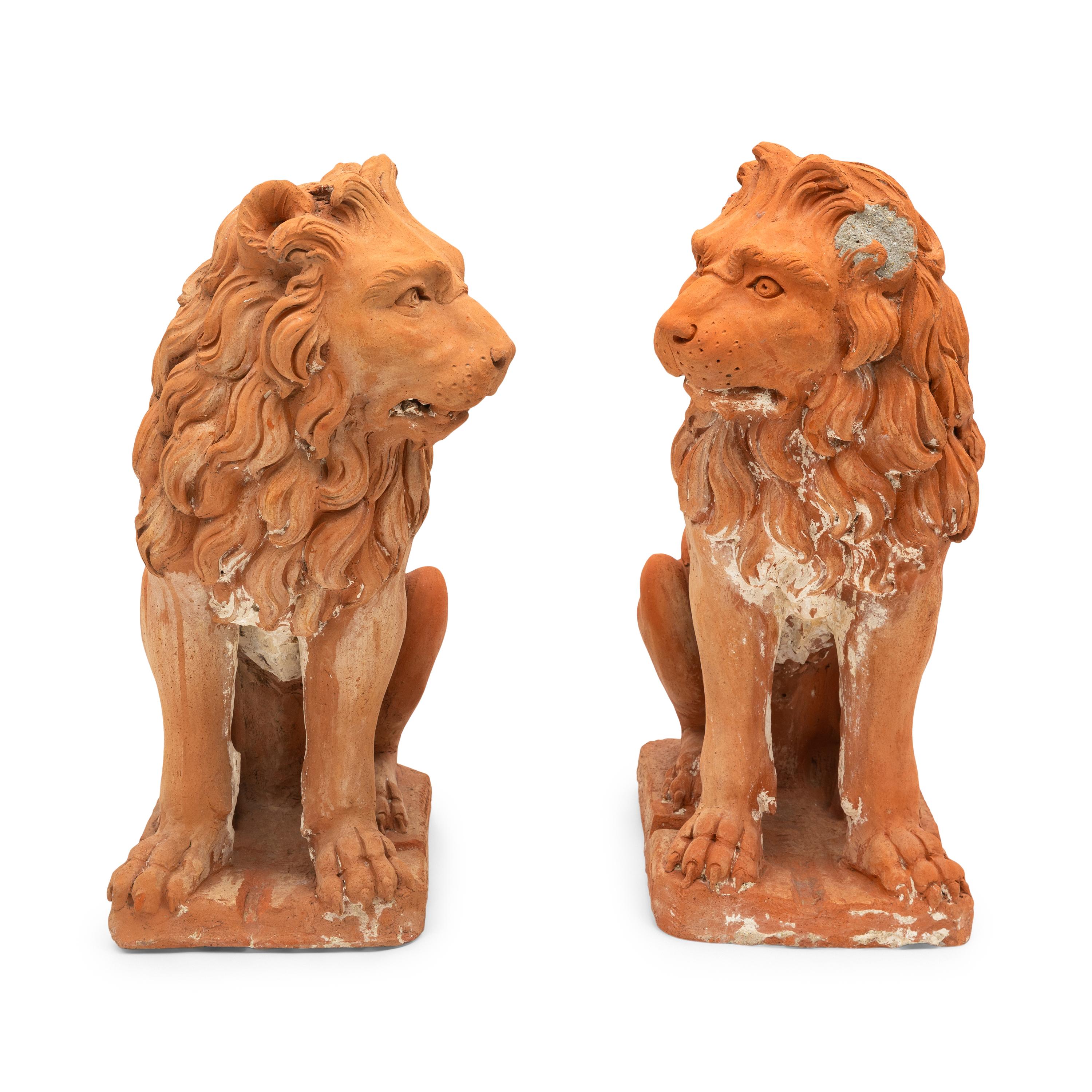 A Pair of North Italian Terracotta Lions