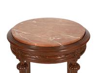 Two Louis XVI Style Carved Walnut Side Tables with Inset Marble Tops