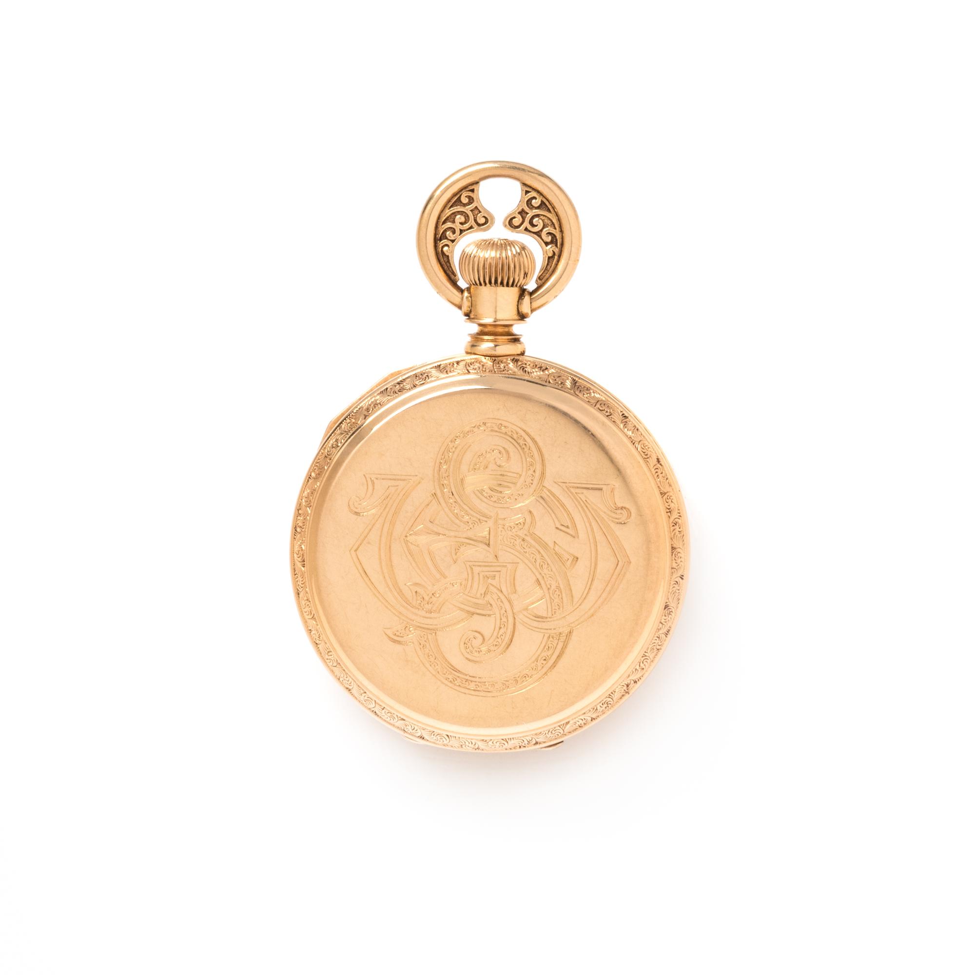 A.W. WATCH CO., 18K YELLOW GOLD HUNTER CASE POCKET WATCH