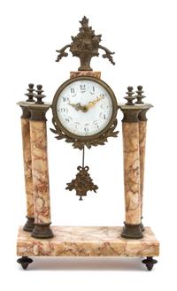 A French Gilt Bronze and Marble Portico Clock
