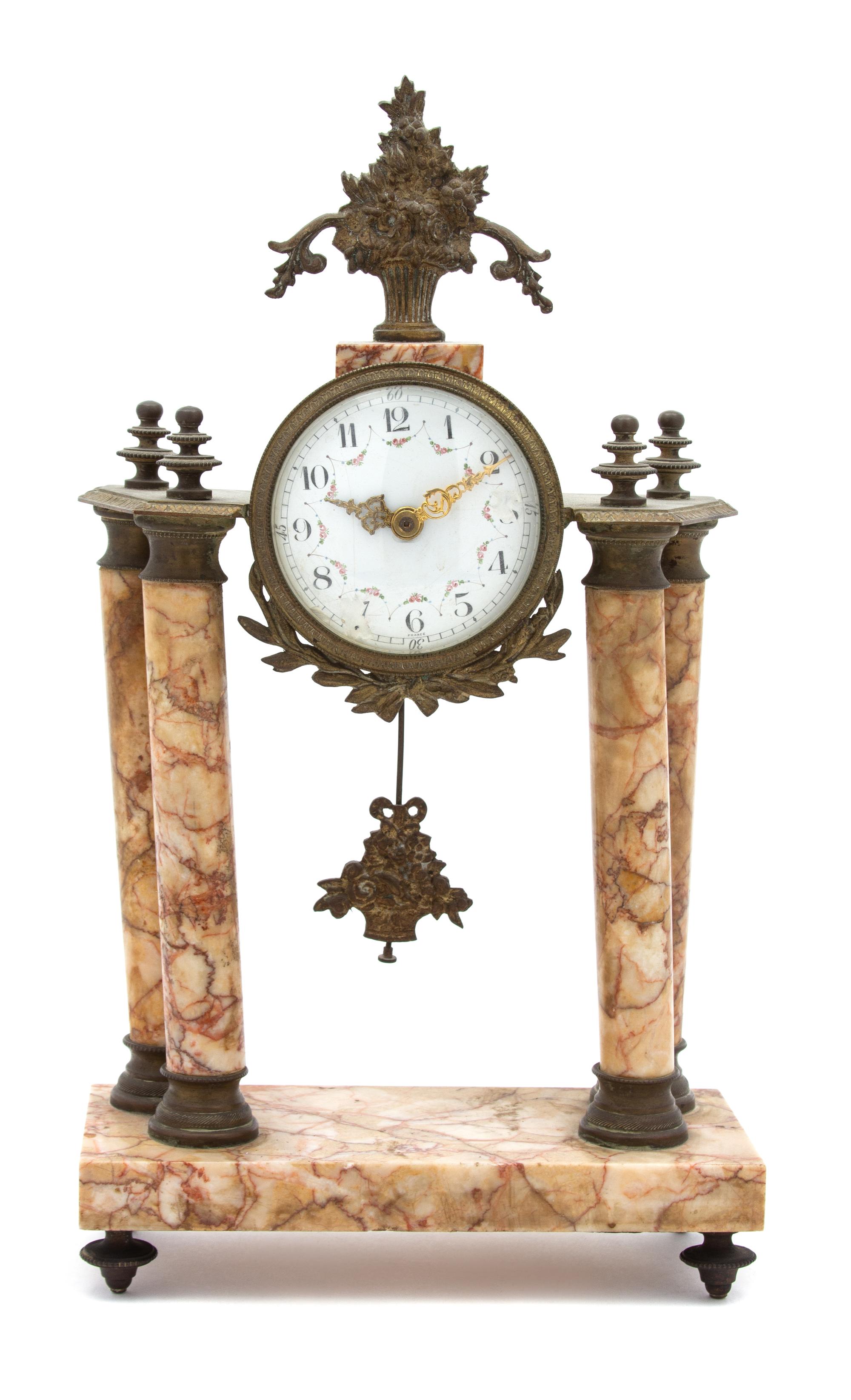 A French Gilt Bronze and Marble Portico Clock