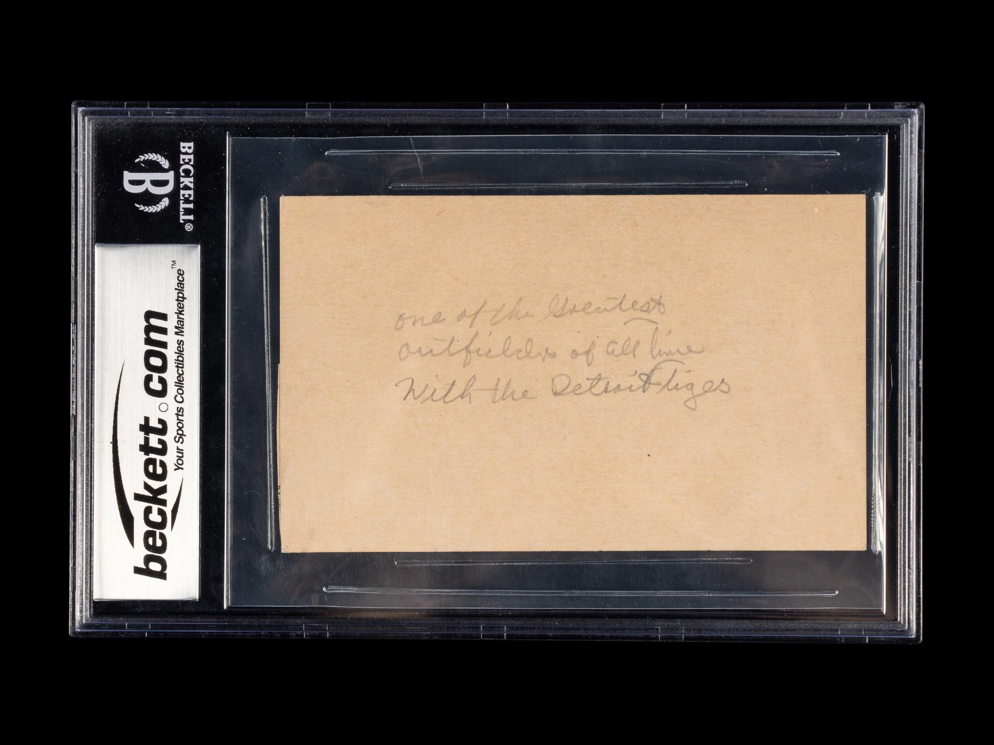 A Ty Cobb Signed Autograph Index Card (Beckett Authentication Services Encapsulated)