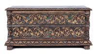 An Italian Baroque Style Painted and Partial Gilt Cassone Height 24 x width 51 x depth 24 inches. — 18TH/19TH CENTURY