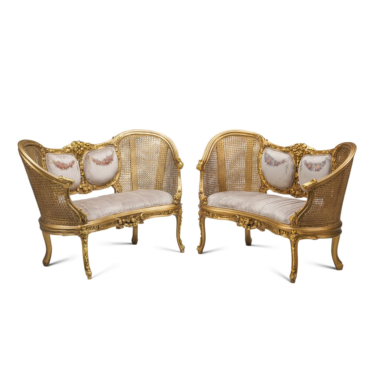 A Pair of Louis XV Style Giltwood Settees