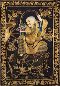 A Set of Four Chinese "Luohan" Needlework Panels, Guangxu Period 清光緒 金絲繡羅漢圖一組四件