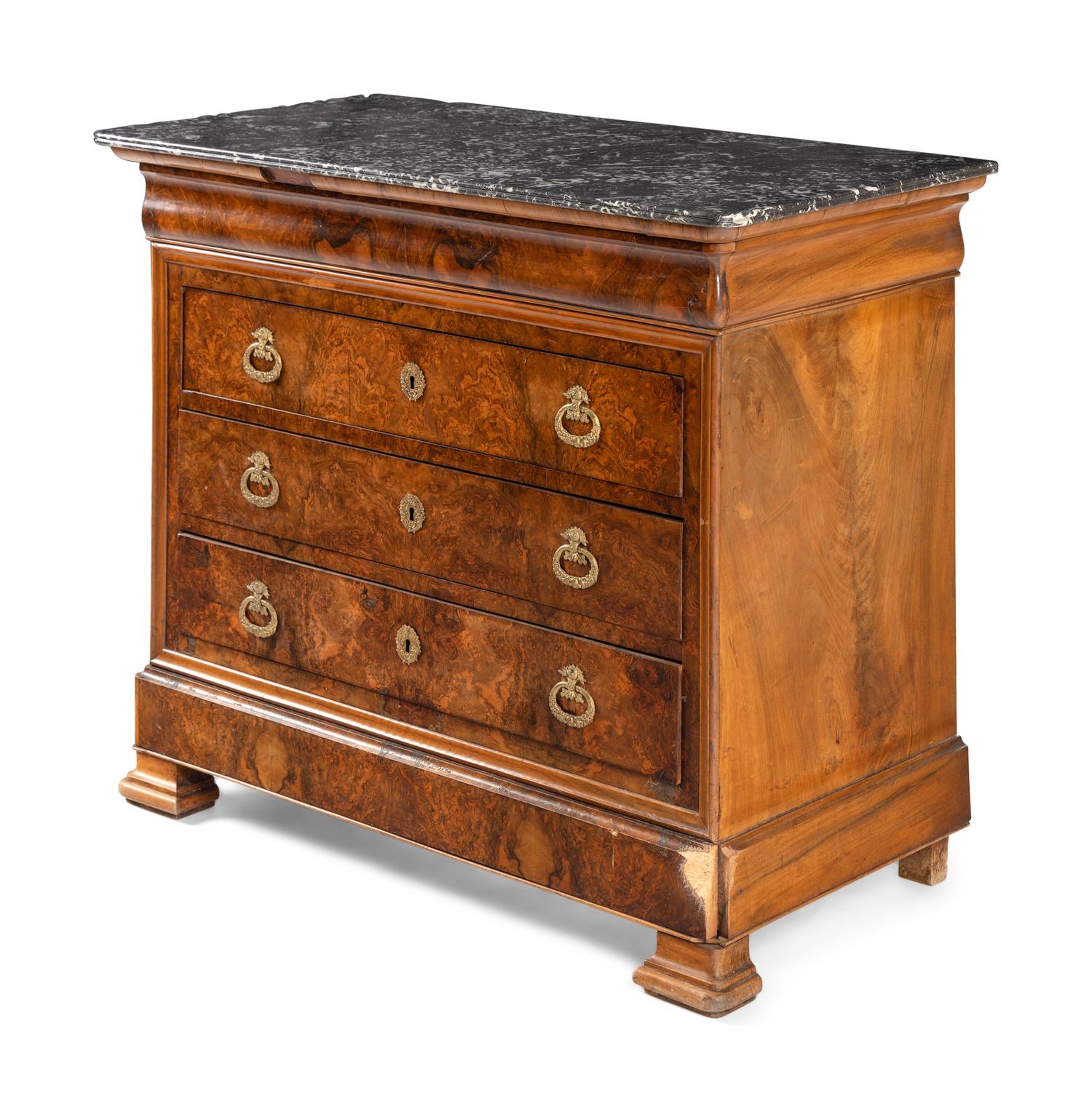 A Louis Philippe Walnut Marble-Top Chest of Drawers