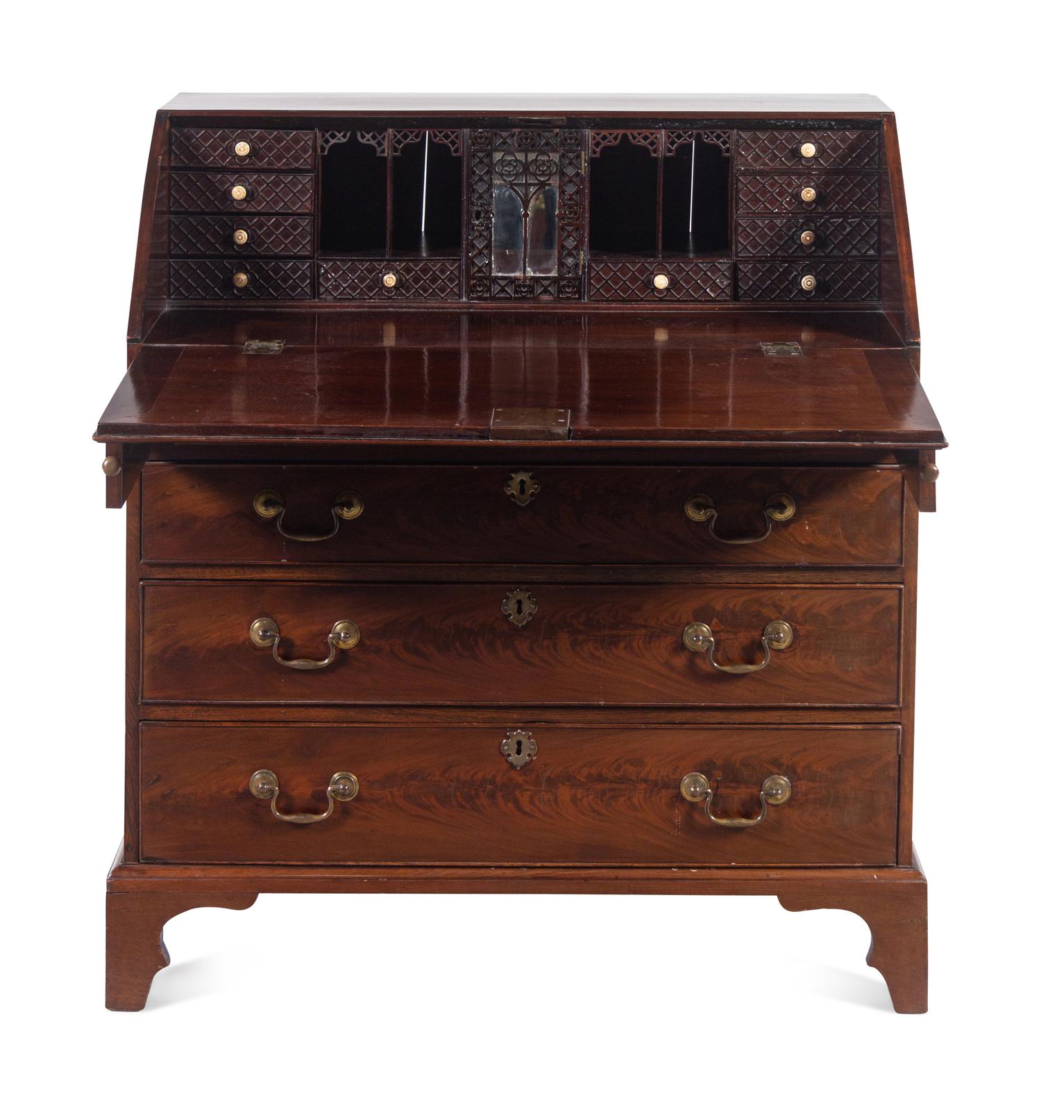 A George III Carved Mahogany Slant-Front Bureau