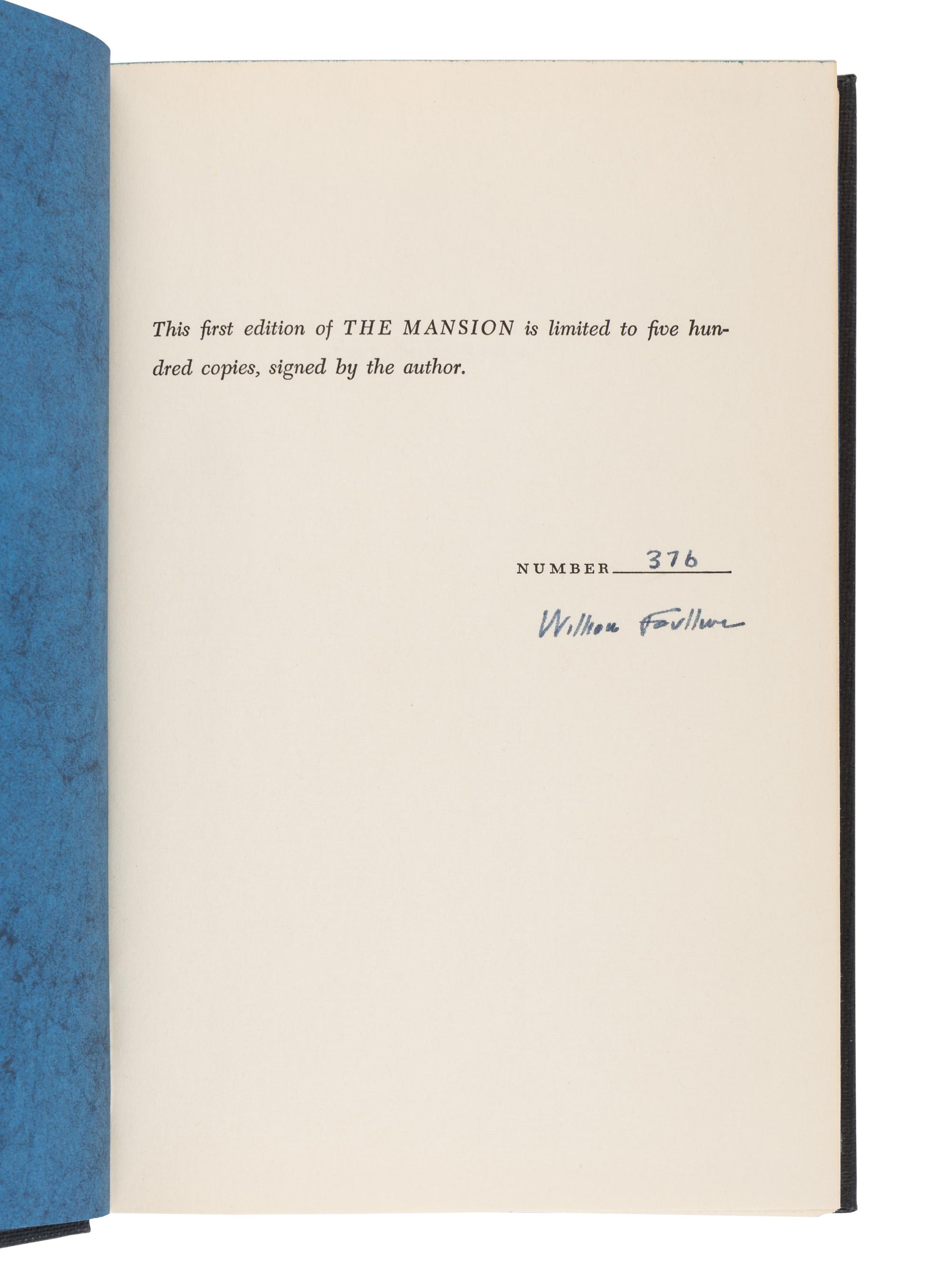 FAULKNER, William (1899-1962). The Mansion . New York: Random House, 1959.