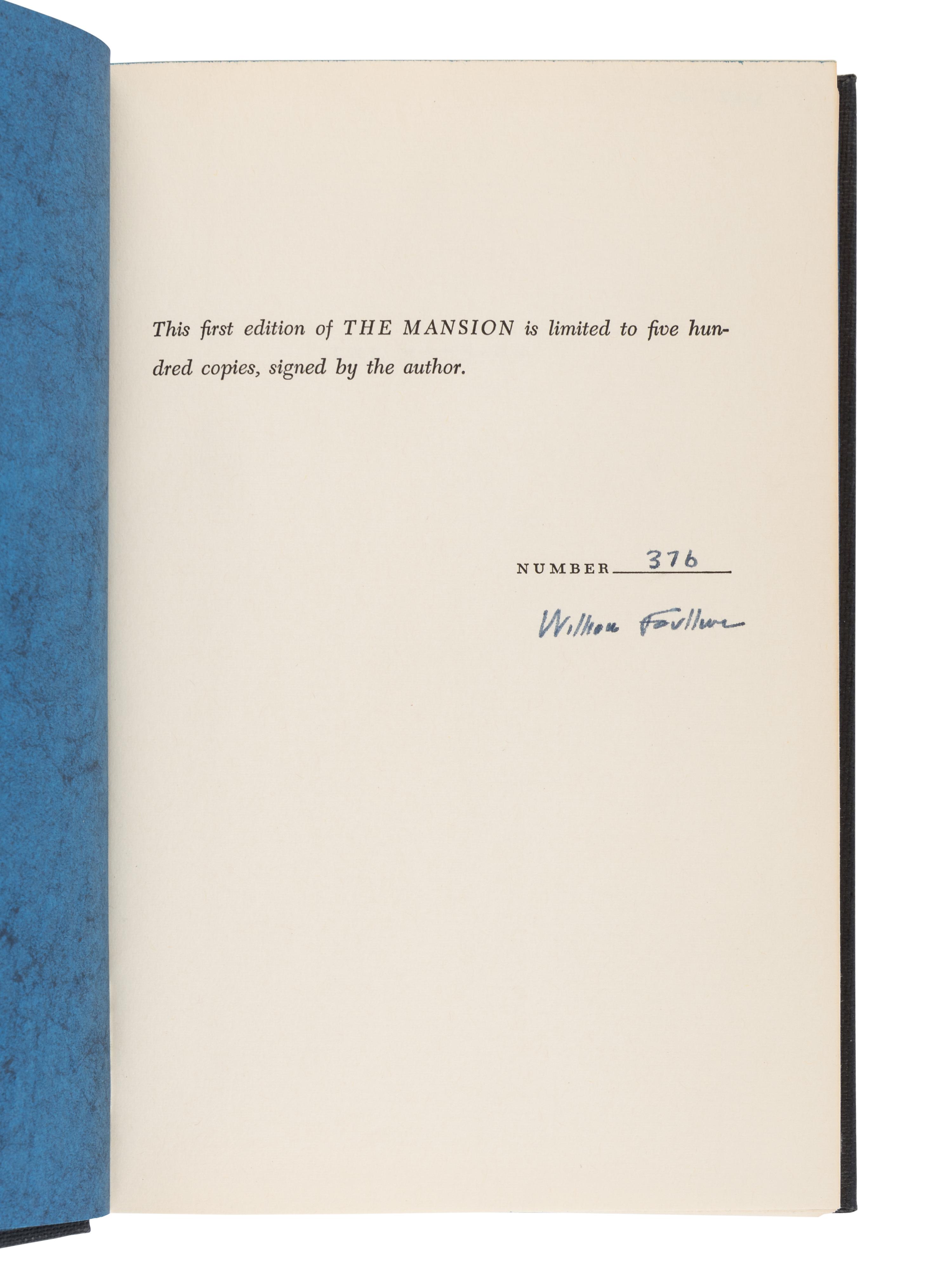 FAULKNER, William (1899-1962). The Mansion . New York: Random House, 1959.