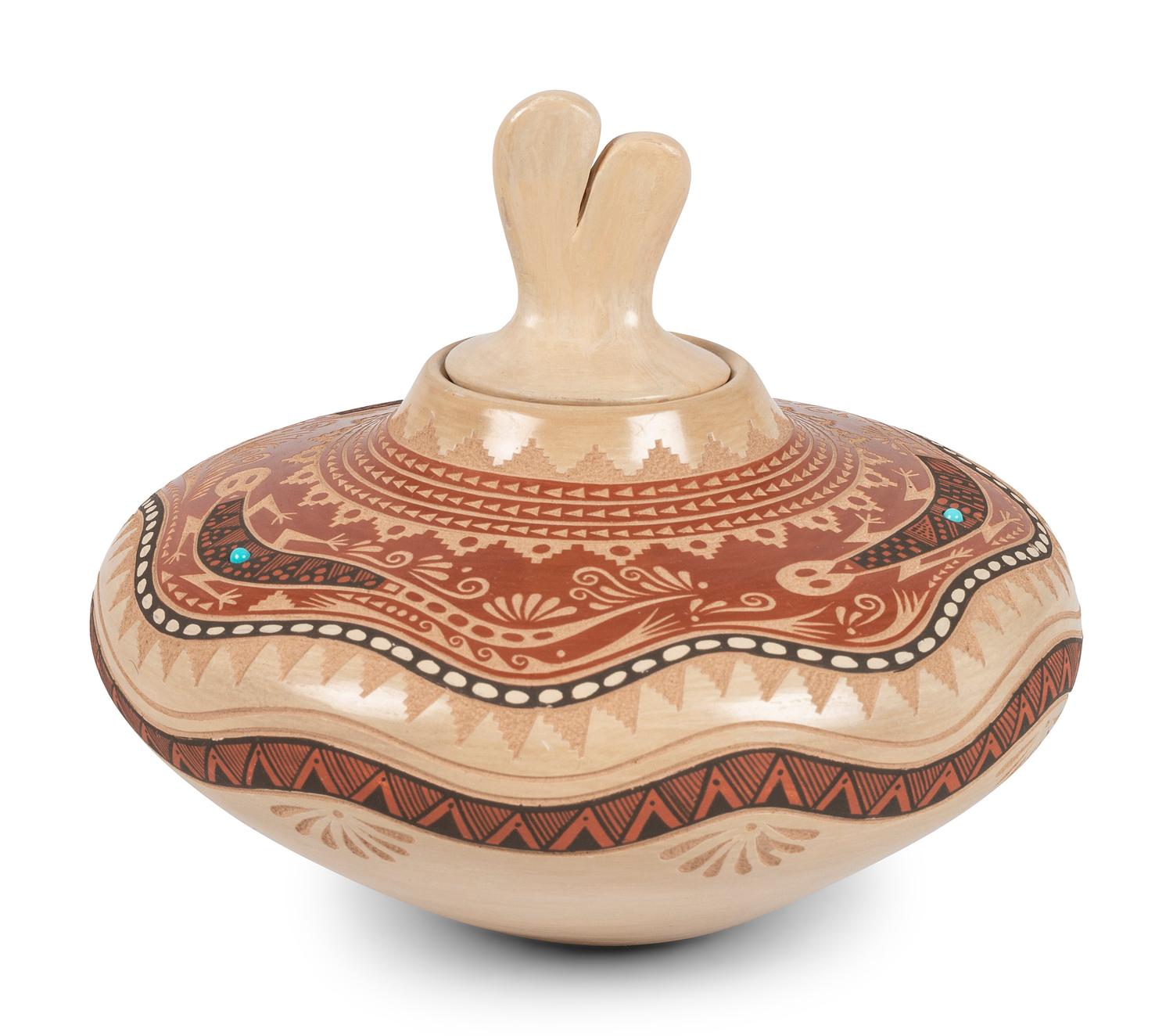 Sgraffito Lidded Pottery Jar