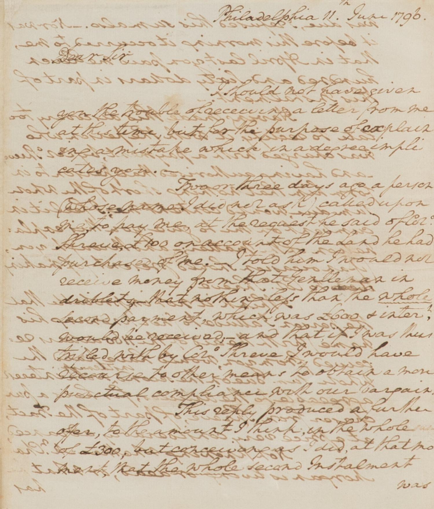 WASHINGTON, George (1732-1799). Autograph letter signed twice as first President ("G: Washington") and ("GW") to Pennsylvania Senator James Ross, Philadelphia, 11 June 1796.