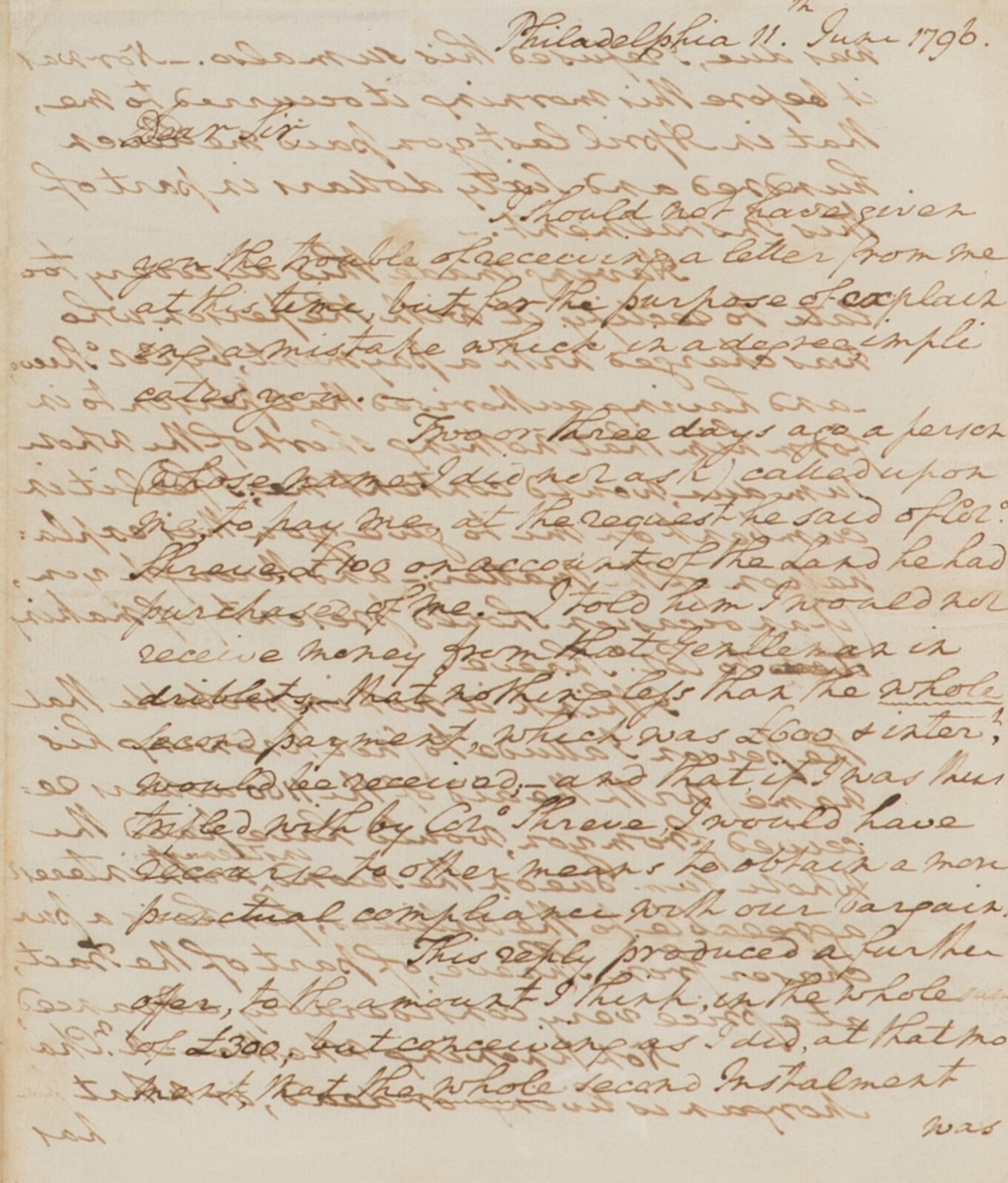 WASHINGTON, George (1732-1799). Autograph letter signed twice as first President ("G: Washington") and ("GW") to Pennsylvania Senator James Ross, Philadelphia, 11 June 1796.