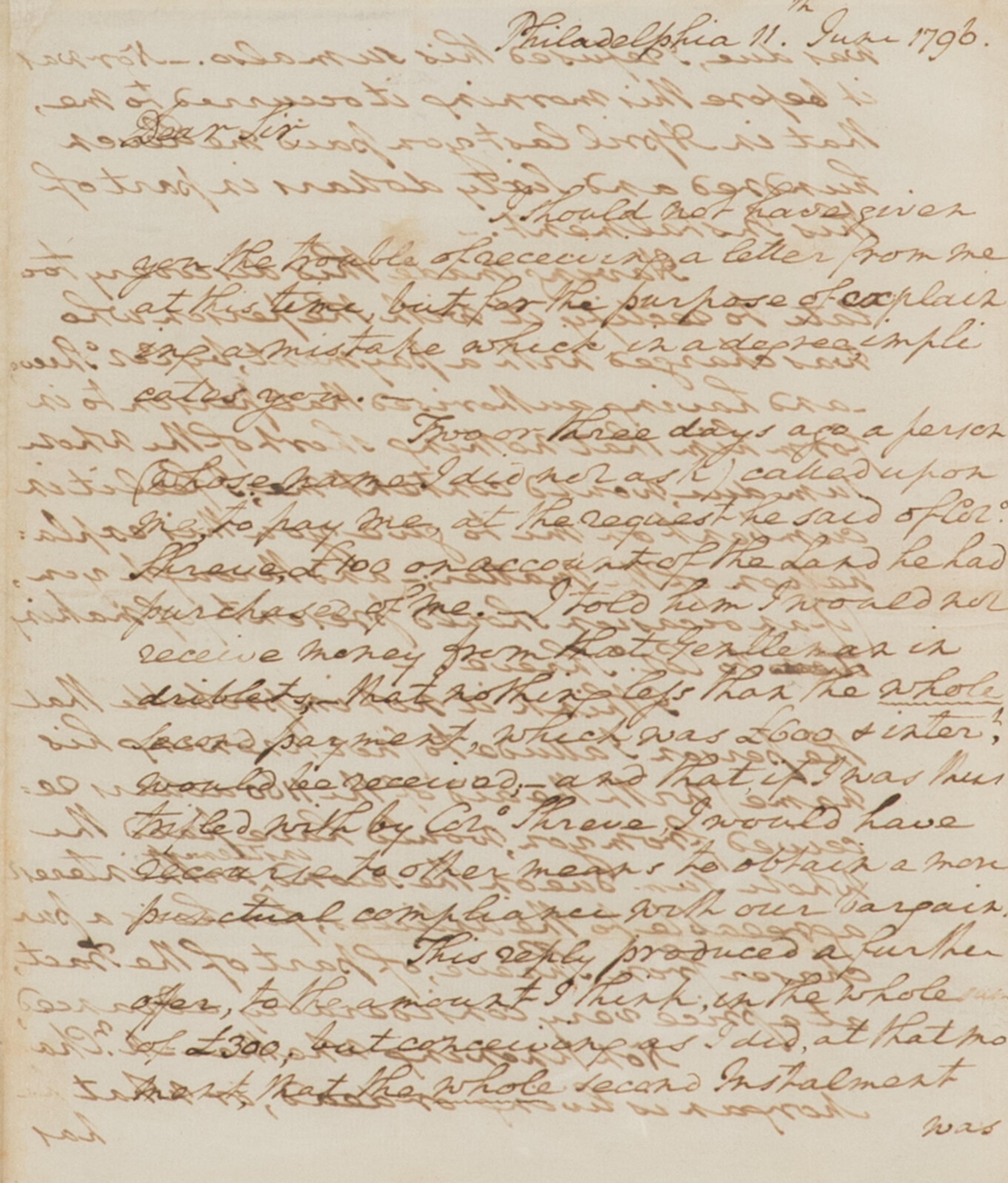 WASHINGTON, George (1732-1799). Autograph letter signed twice as first President ("G: Washington") and ("GW") to Pennsylvania Senator James Ross, Philadelphia, 11 June 1796.