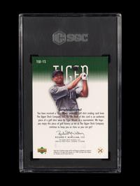 A 2001 Upper Deck SP Authentic Tiger Woods Tour Swatch TW-TS Green 402/500 Rookie Golf Card (SGC 8.5 NM-MT+)