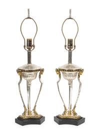 A Pair of Neoclassical Style Silvered and Gilt Metal Lamps — FIRST HALF 20TH CENTURY