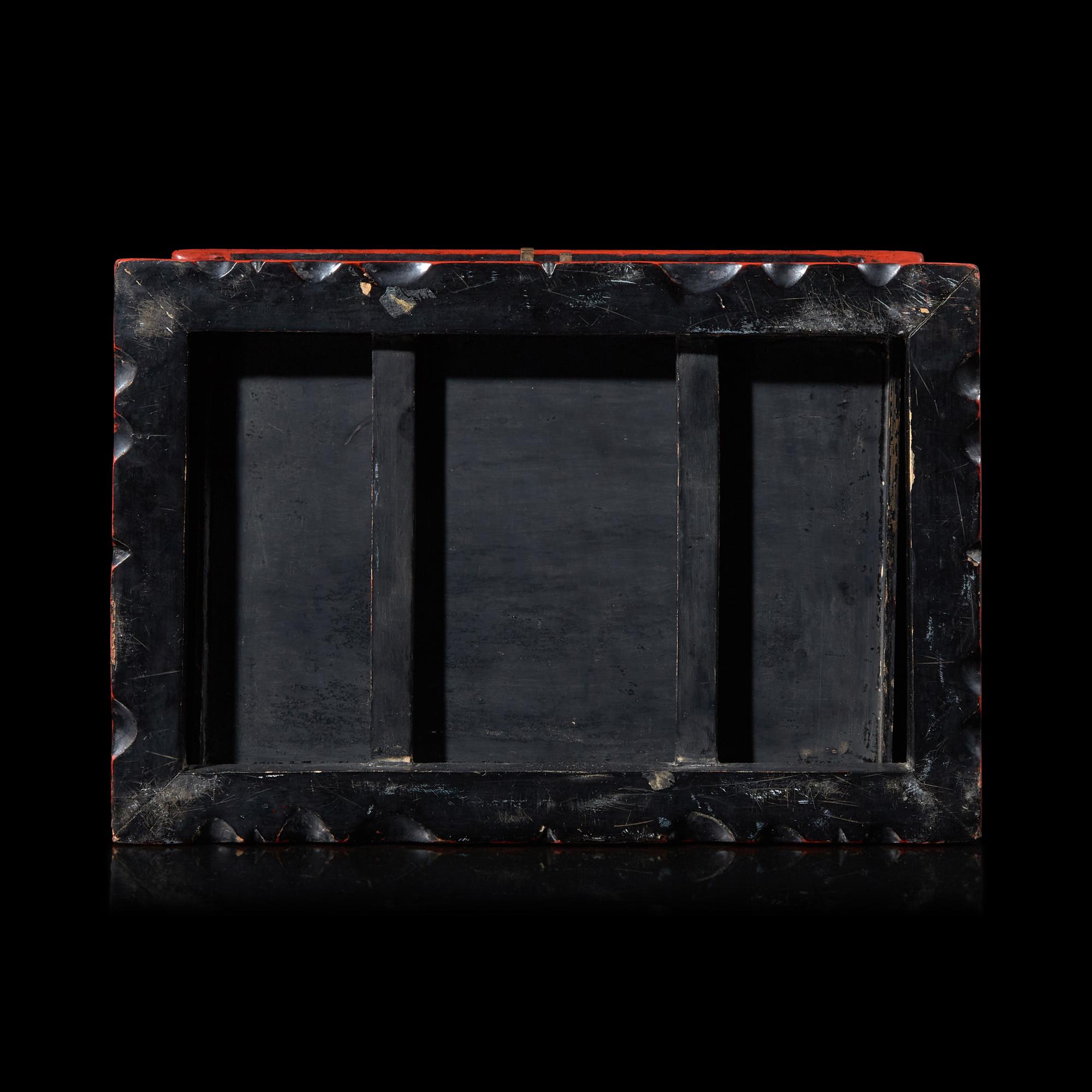 A Chinese Carved Cinnabar Lacquer Two-Door Small Cabinet, Late 19th/20th Century 清末民國 剔紅百寶箱