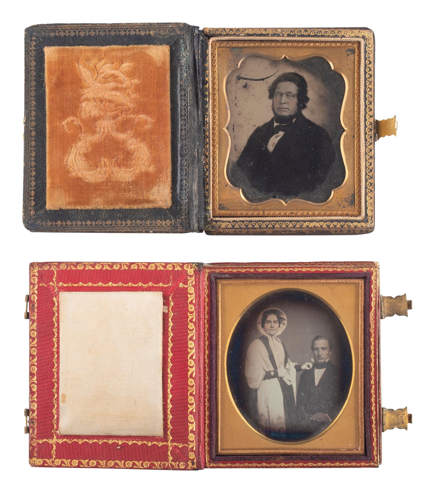 [EARLY PHOTOGRAPHY]. A group of 13 cases or accesories with mother-of-pearl inlay, including: