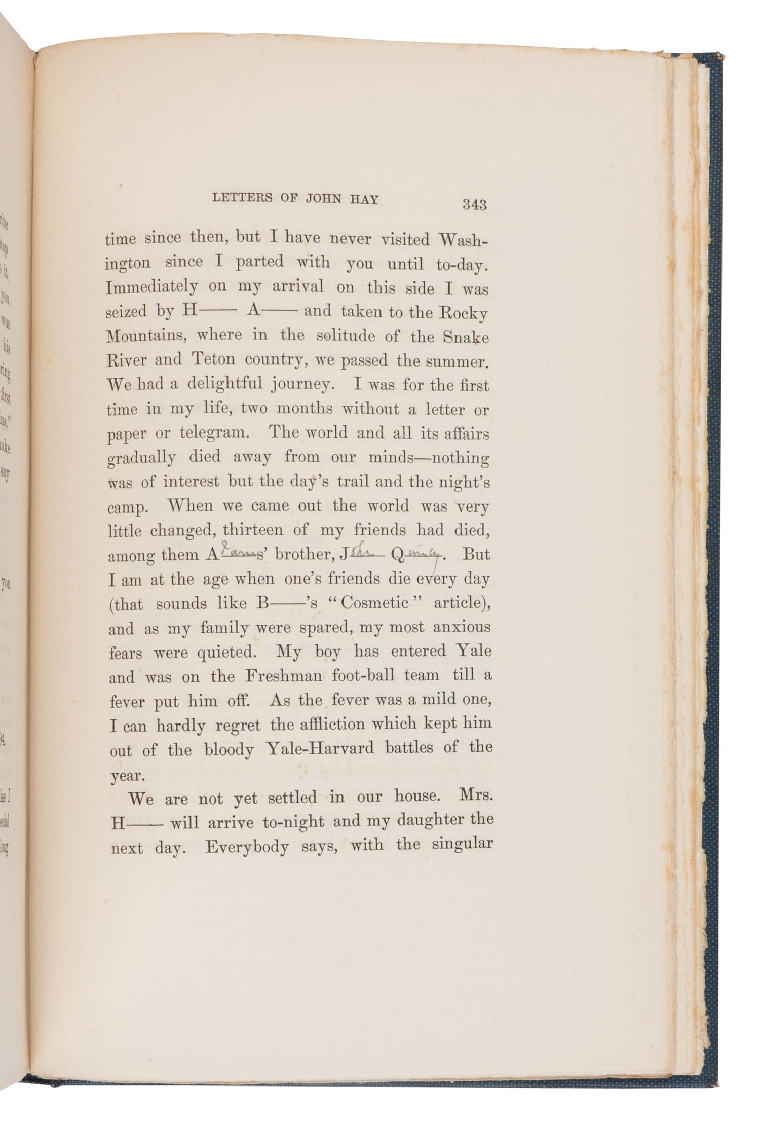 [LINCOLN, Robert Todd (1843-1926), his copy]. -- HAY, John (1838-1905). Letters of John Hay and Extracts from Diary . Washington, D.C.: Clara S. Hay, 1908.