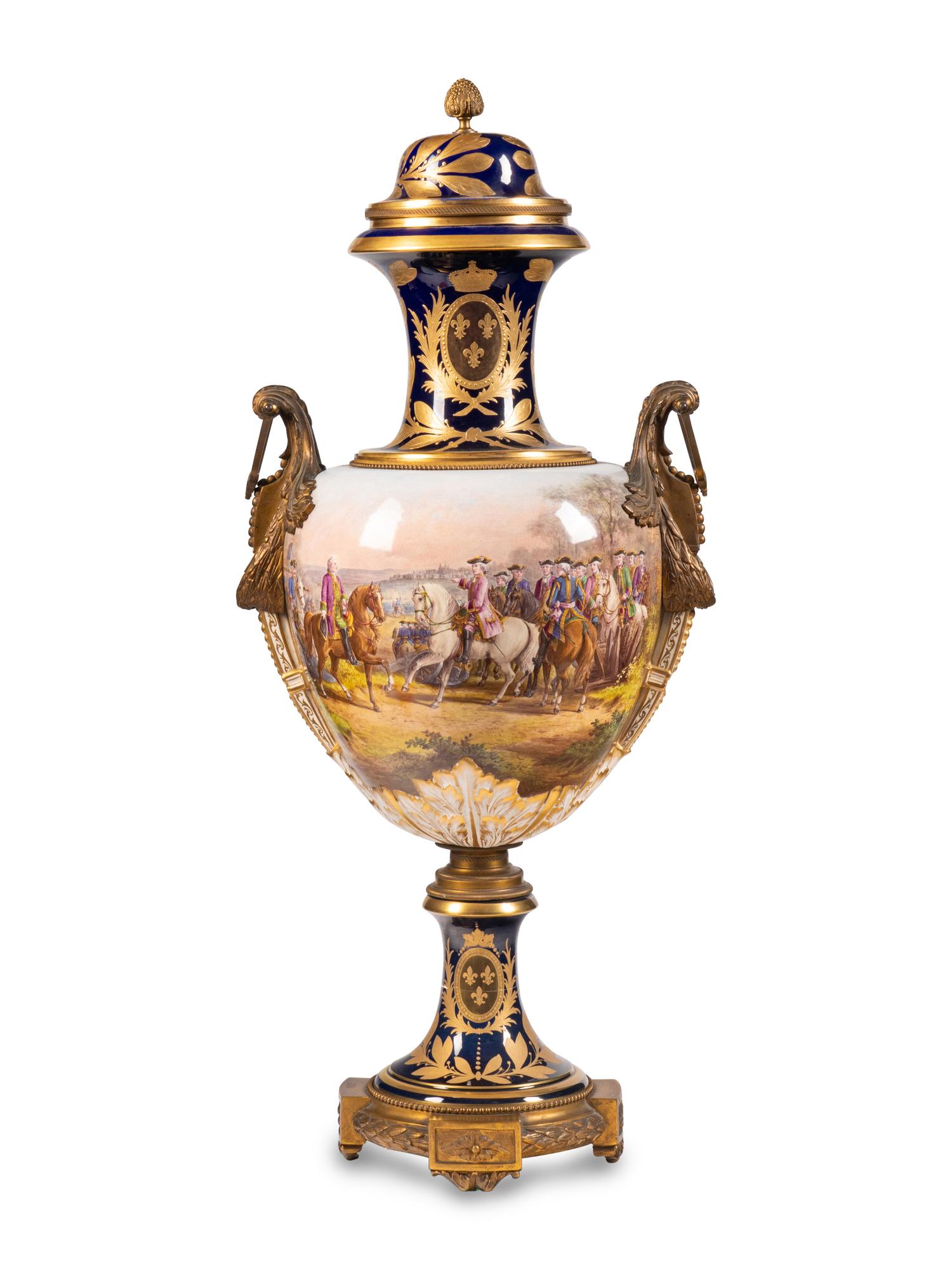 A Gilt Bronze Mounted Sèvres Style Porcelain Urn