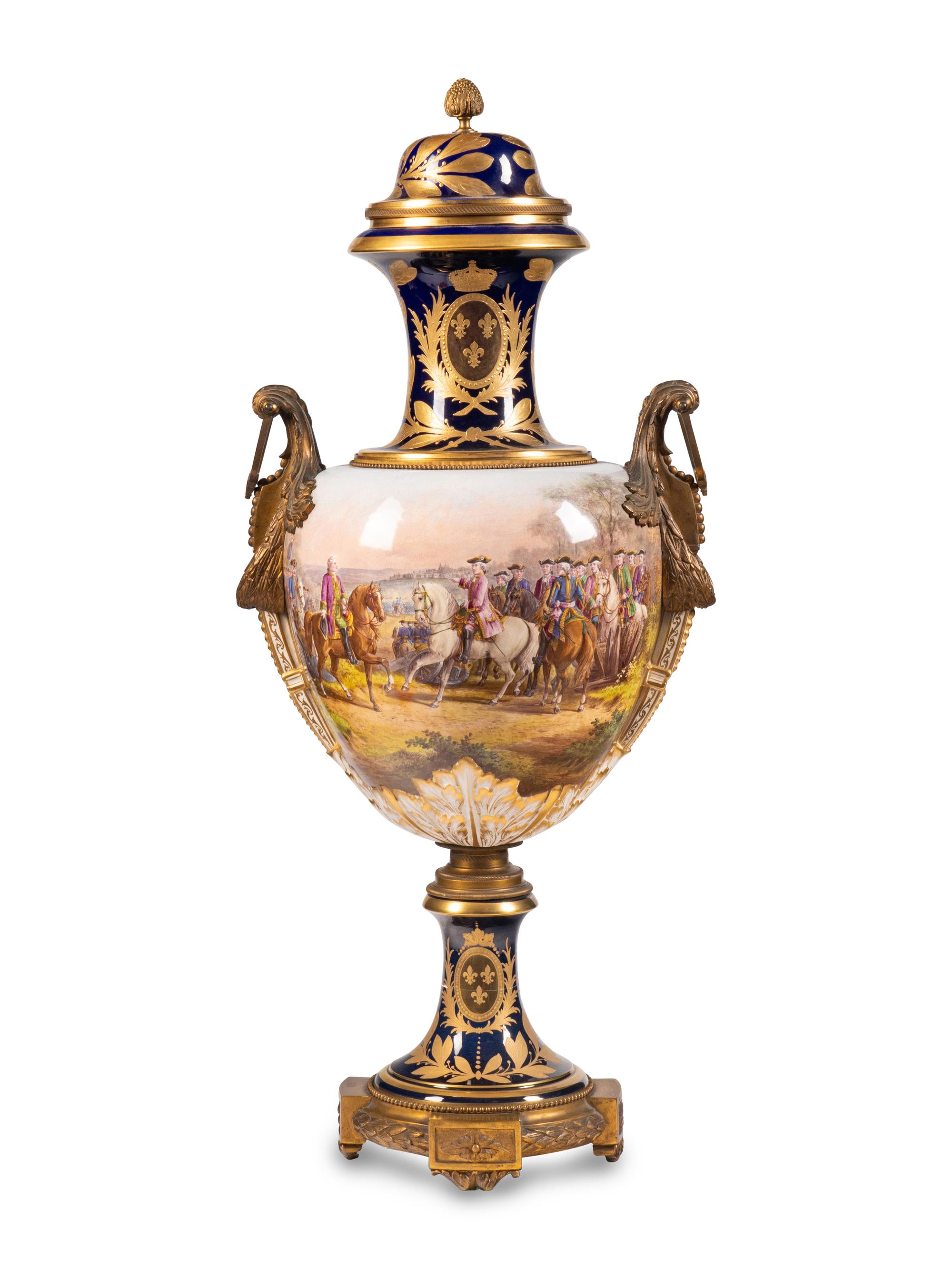 A Gilt Bronze Mounted Sèvres Style Porcelain Urn