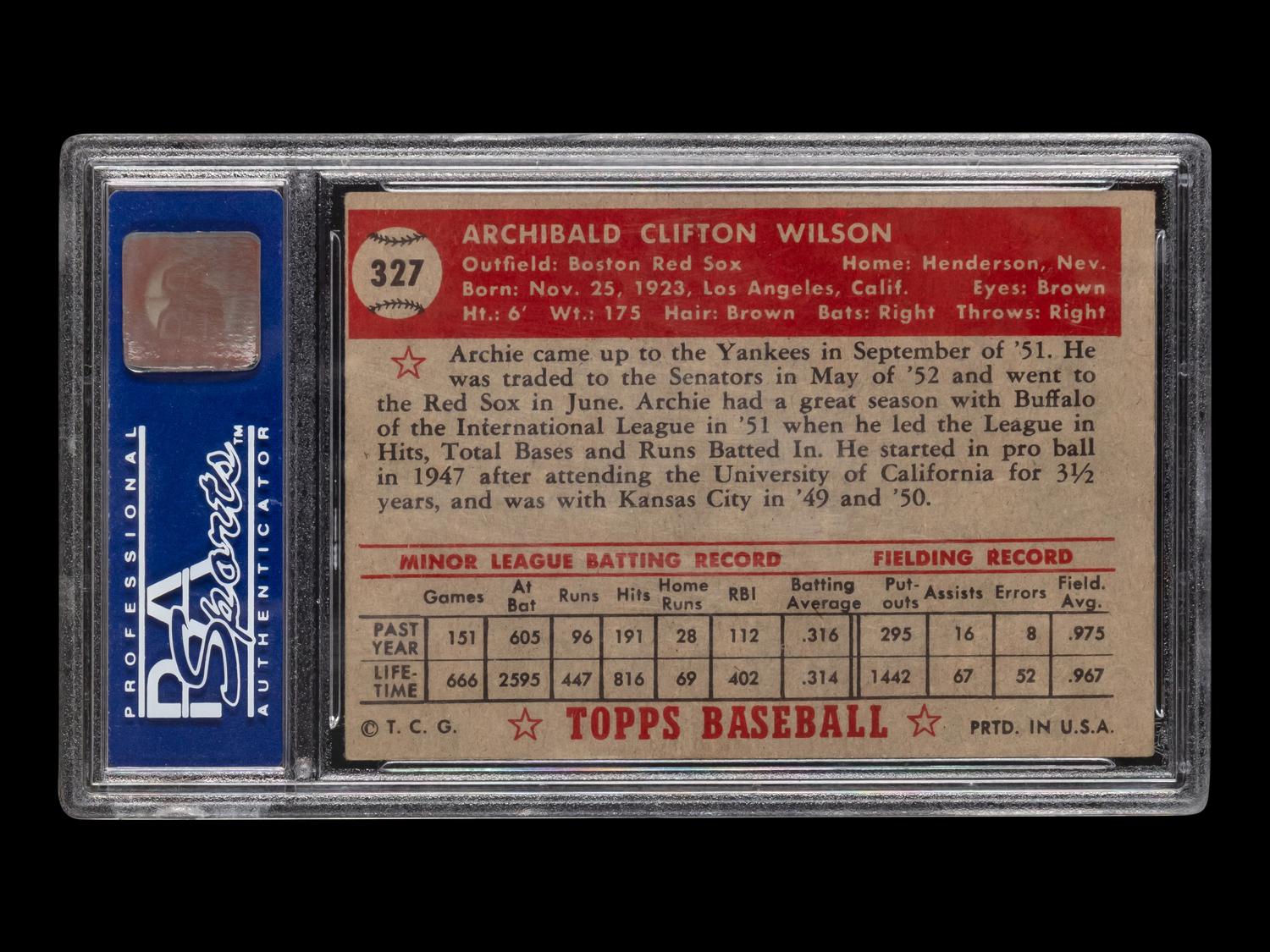A 1952 Topps Archie Wilson High Number Baseball Card No. 327 (PSA 6 EX-NM)