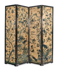 A Chinese Export Blue and White Wallpaper Four-Panel Screen