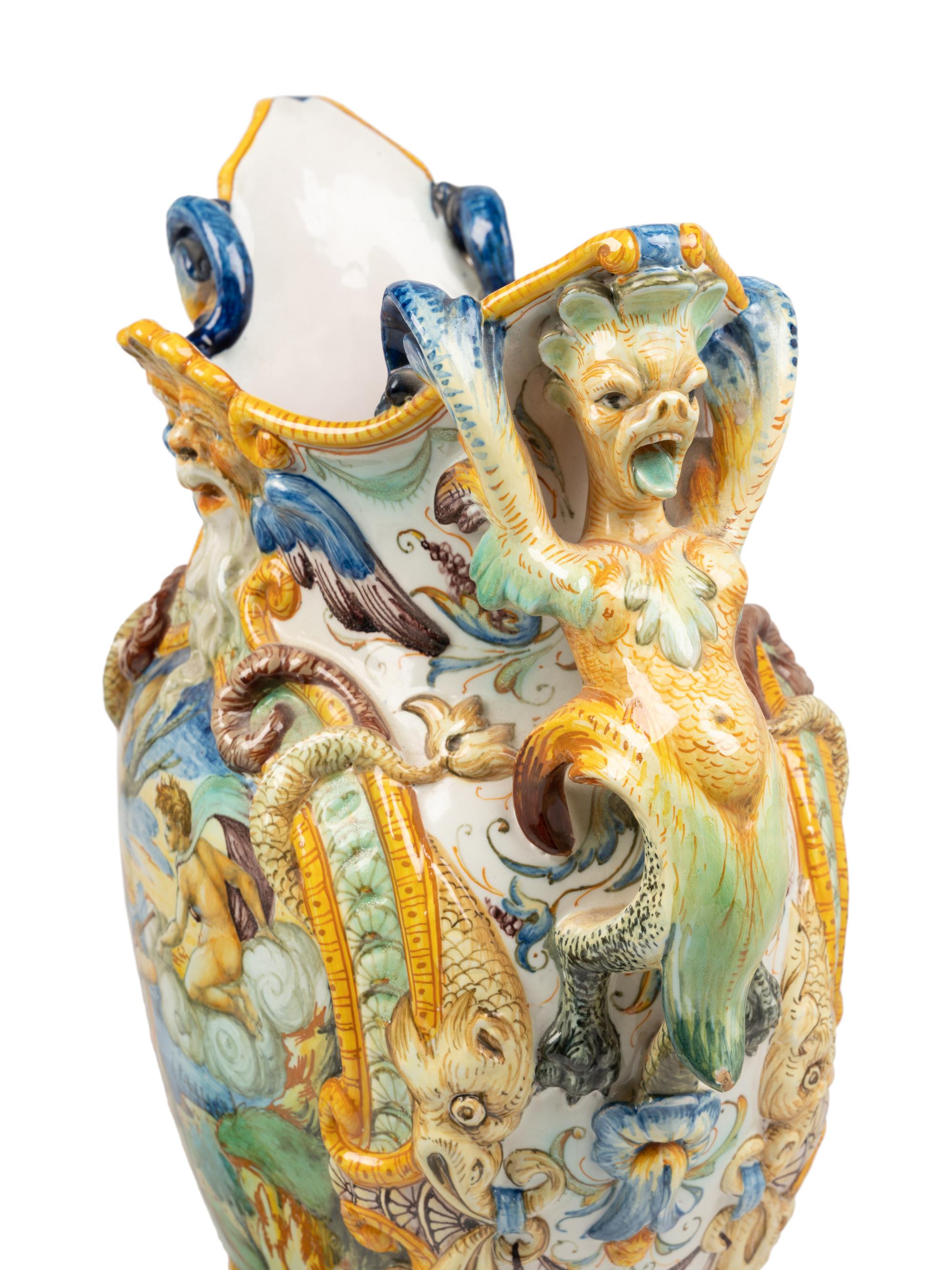 A Pair of Italian Majolica Urns