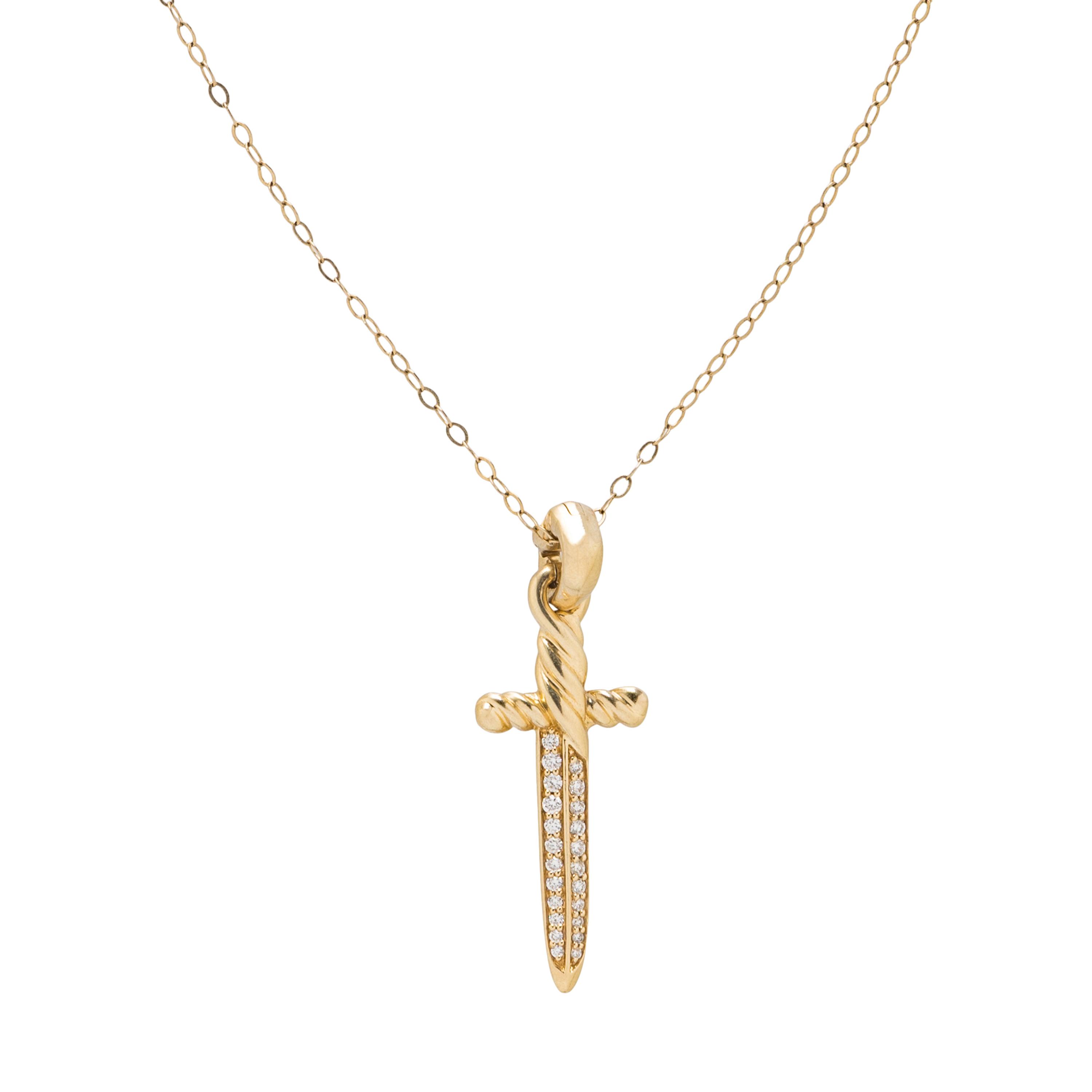 DAVID YURMAN, YELLOW GOLD AND DIAMOND SWORD PENDANT WITH GOLD-FILLED CHAIN