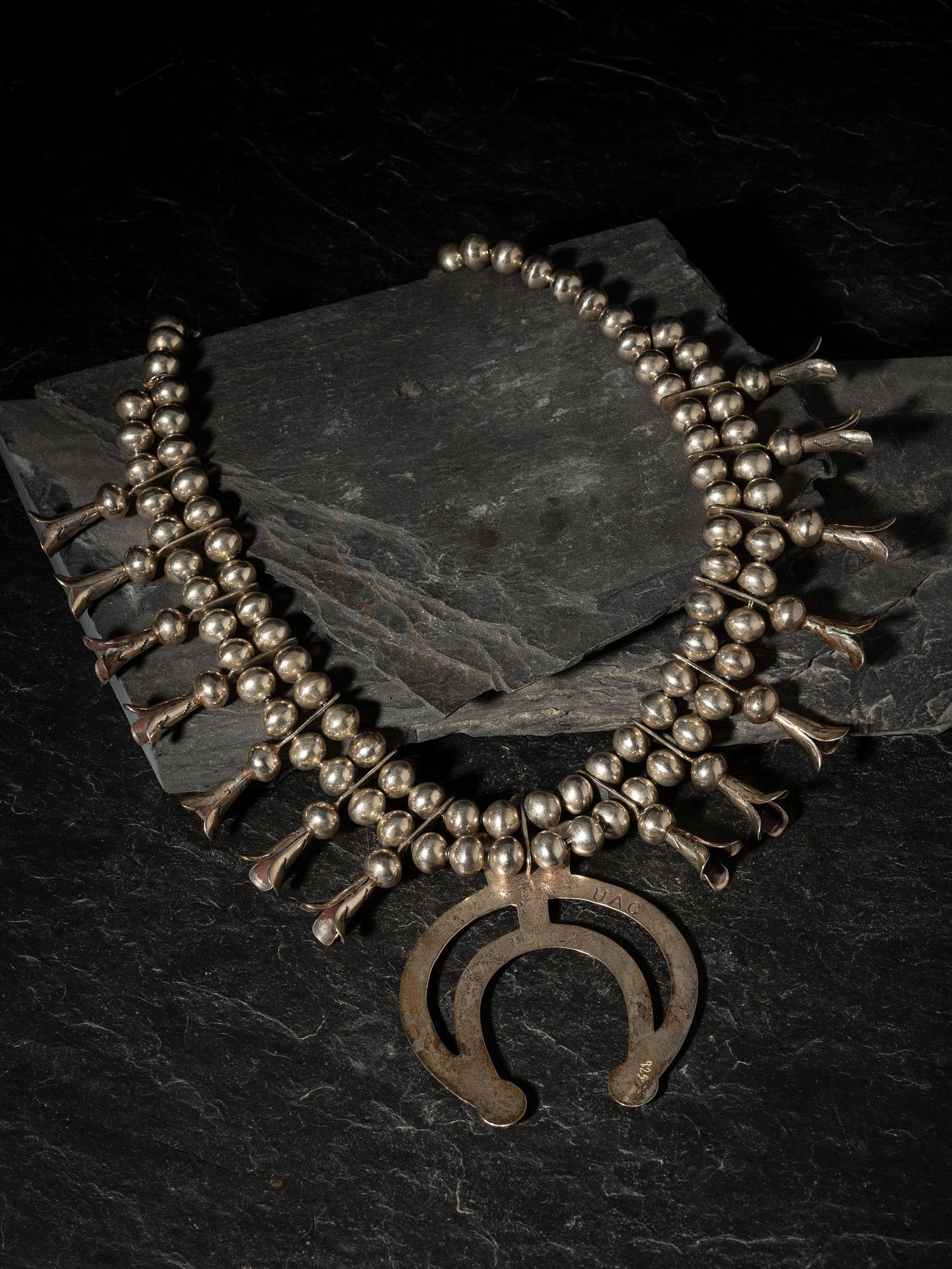 Navajo Silver Squash Blossom Necklace