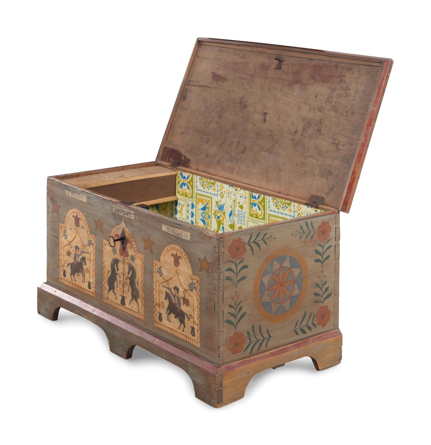 A Federal Polychrome Painted Unicorn Blanket Chest