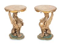 A Pair of Italian Painted and Parcel Gilt Figural Side Tables