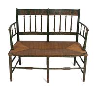 A Regency Style Painted Two-Chair Back Bench with Rush Seat — 19TH/20TH CENTURY