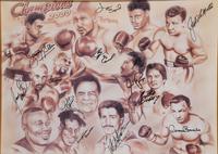 A Boxing Champions Signed Autograph Print Including Roberto Duran, Jake LaMotta and Diego "Chico" Corrales,
