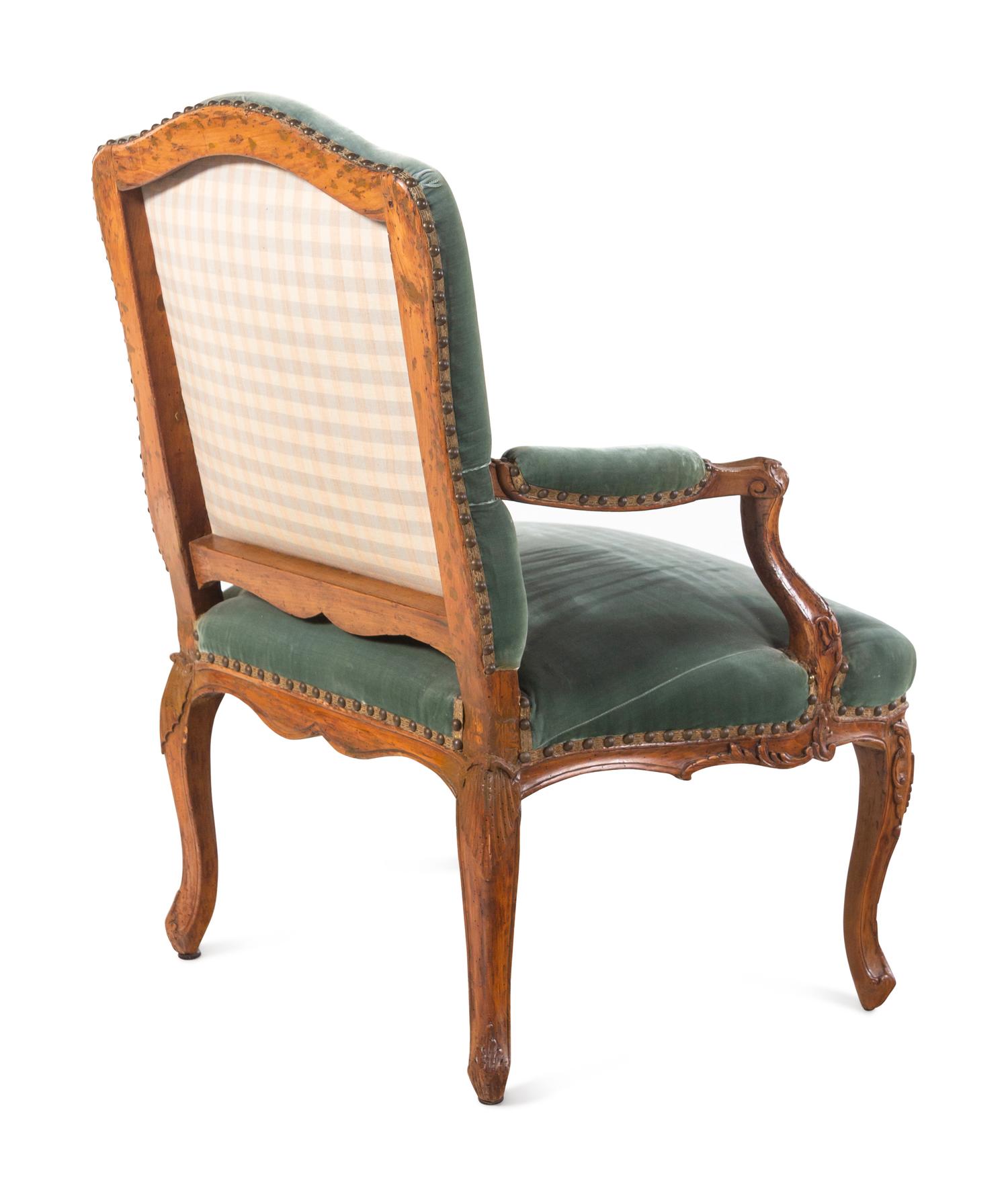 A Régence Velvet-Upholstered Beechwood Armchair