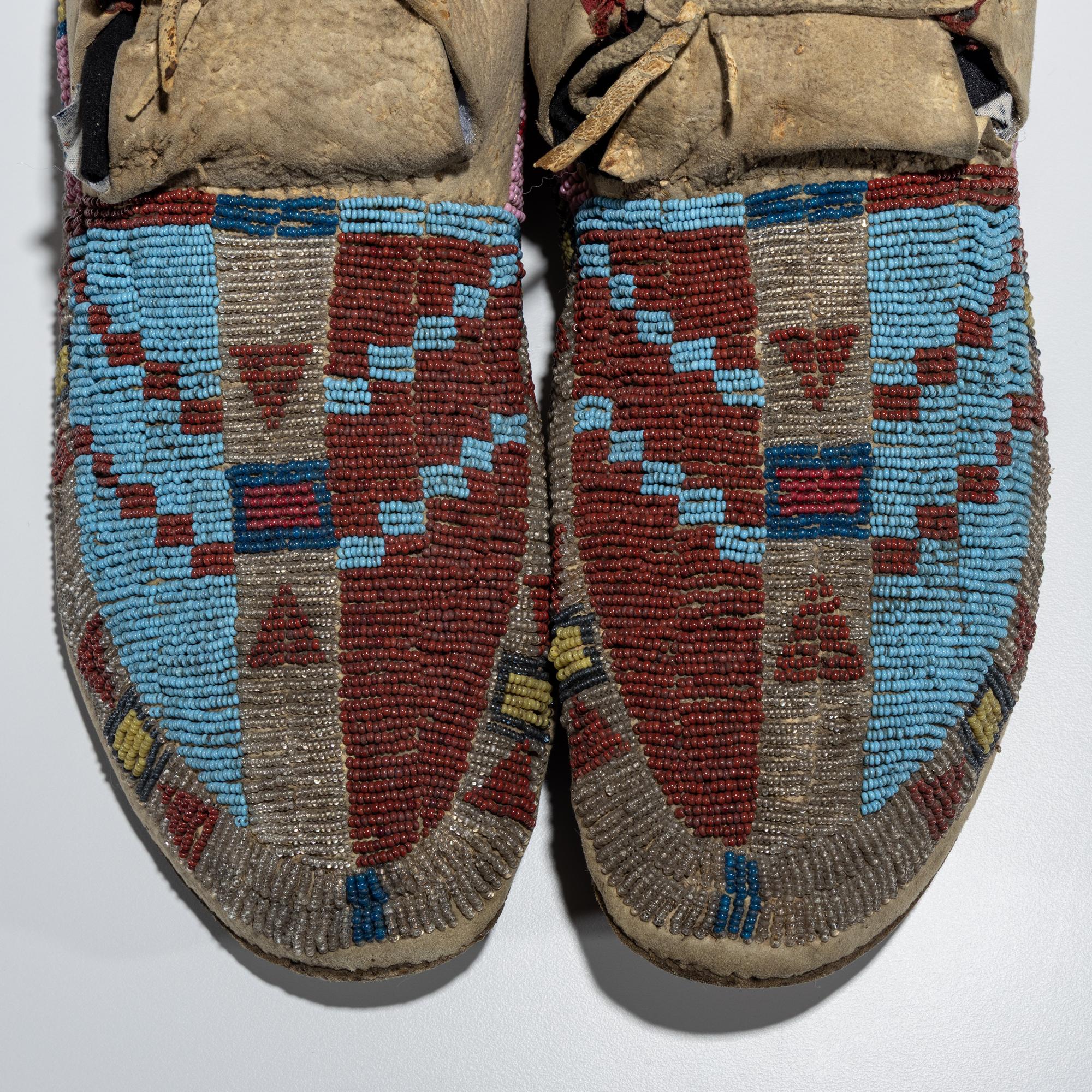 Northern Cheyenne / Arapaho Beaded Moccasins, with Recycled Buffalo Parfleche Soles