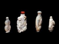 Four Carved Opal and Mother-of-Pearl Snuff Bottles