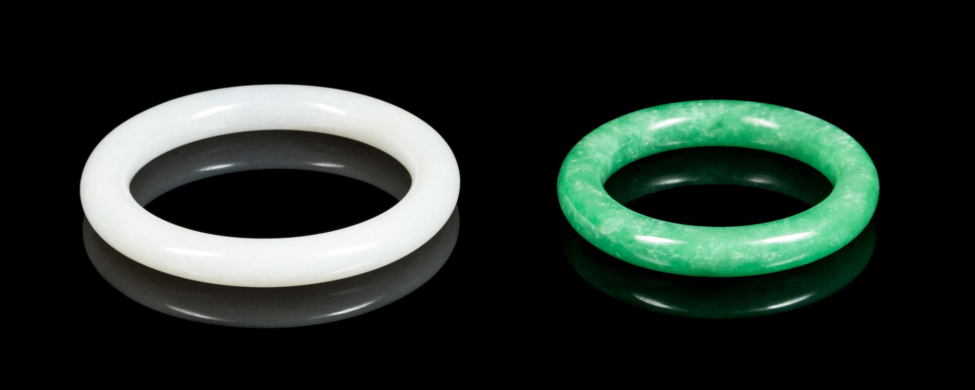 Two Chinese Hardstone Bangles Interior diameter of larger 2 1/2 inches.